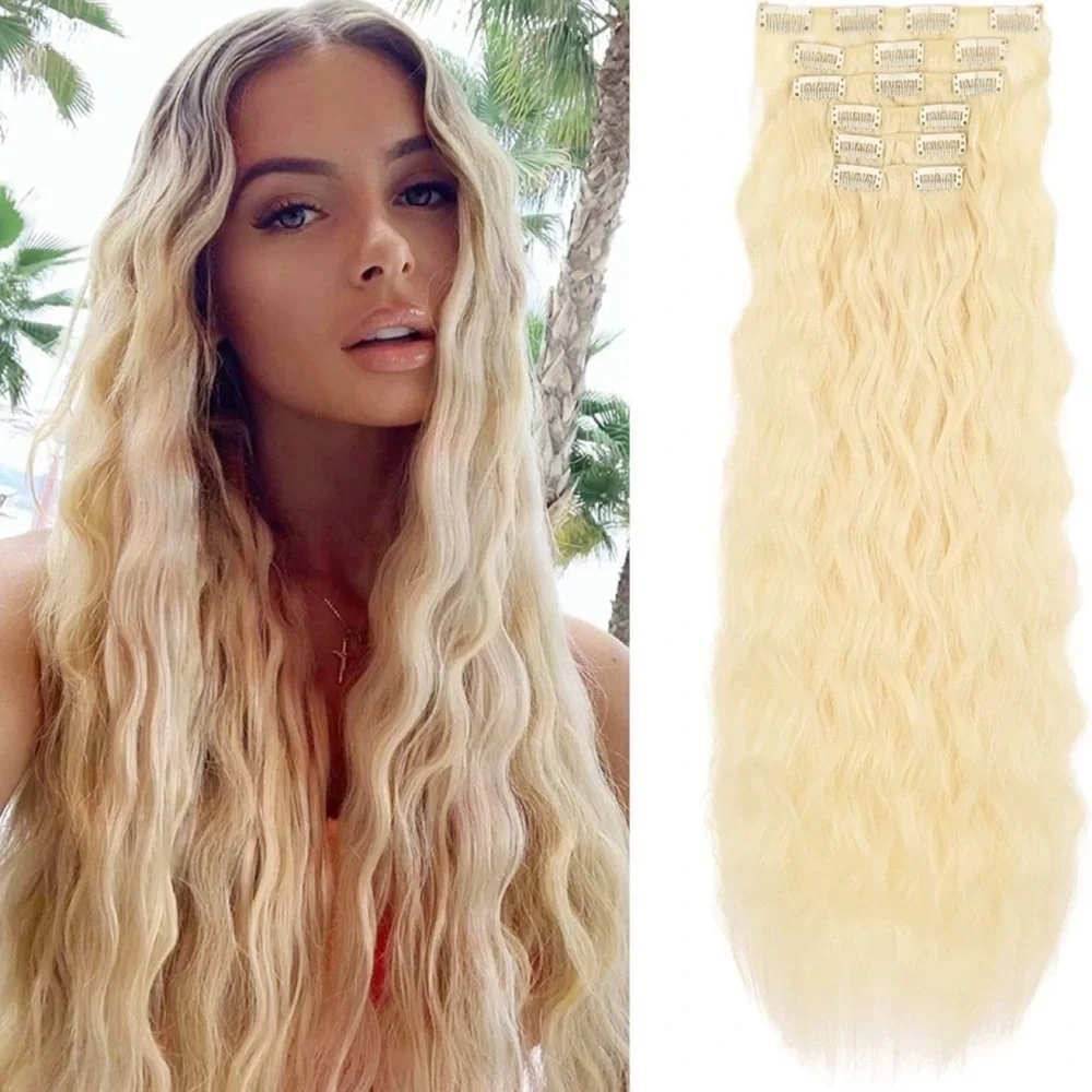 24” mermaid curly wave natural blonde hair extensions